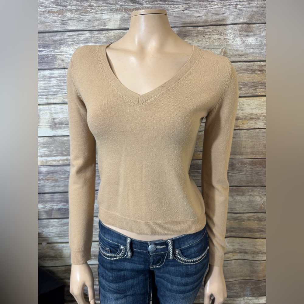 Express Wool Blend Sweater S Small V Neck Brown Beige Classic